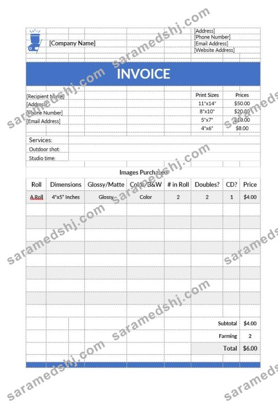 Simple Photography Invoice Template